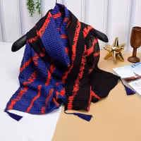 شال نخی پلیسه منگوله دار  دو رنگ