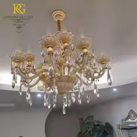 لوستر بلوری طلایی مورانو اشرافی و آویز اشکی 12 شاخه