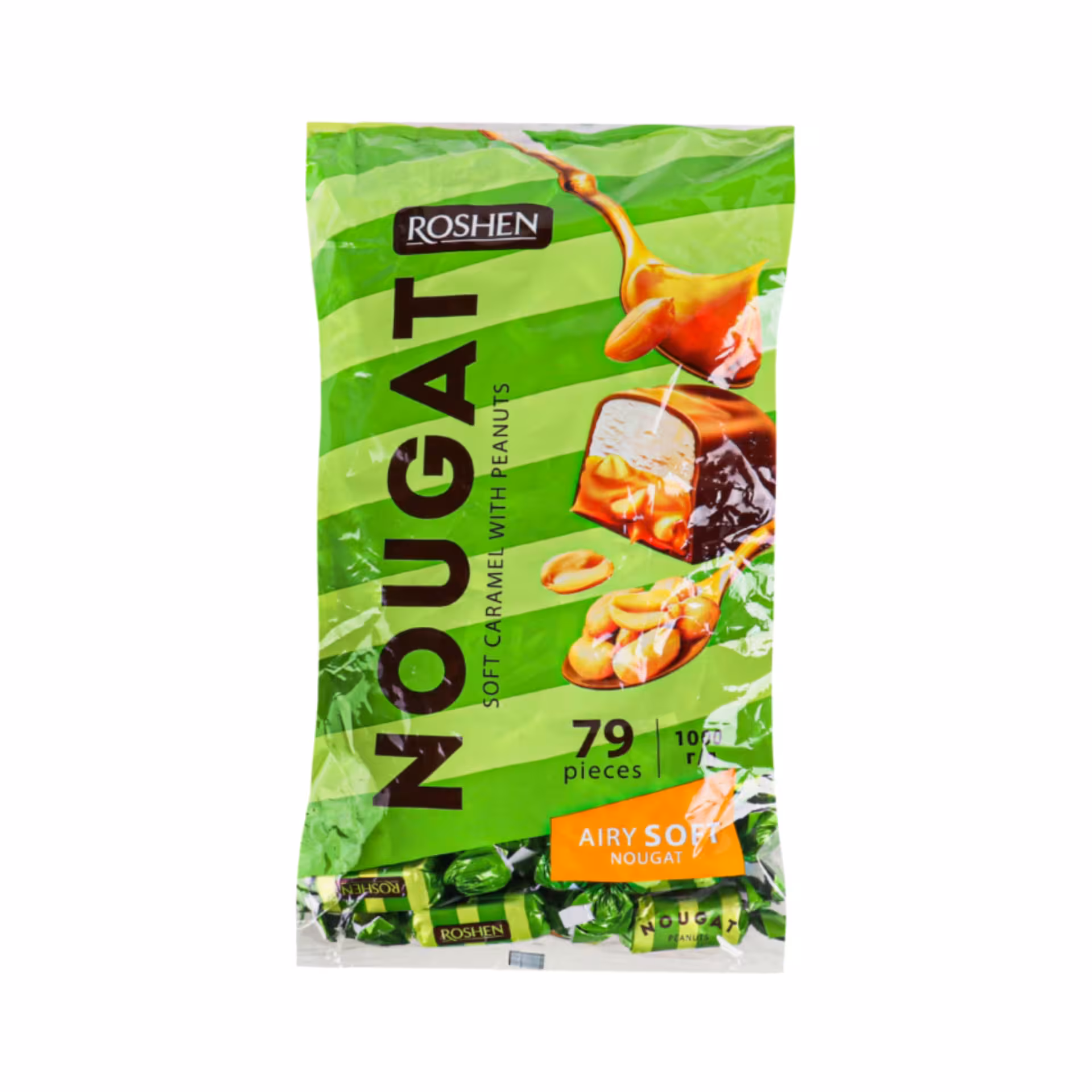 شکلات نوگات روشن با مغز کارامل و تکه های بادام زمینی بسته 1 کیلویی