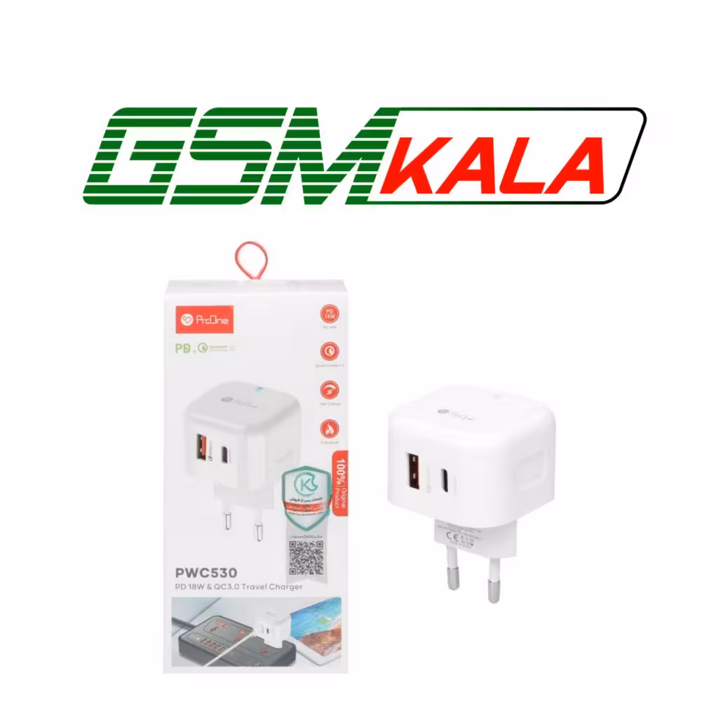 شارژر دیواری 18W فست و PD دو پورت ProOne مدل PWC530