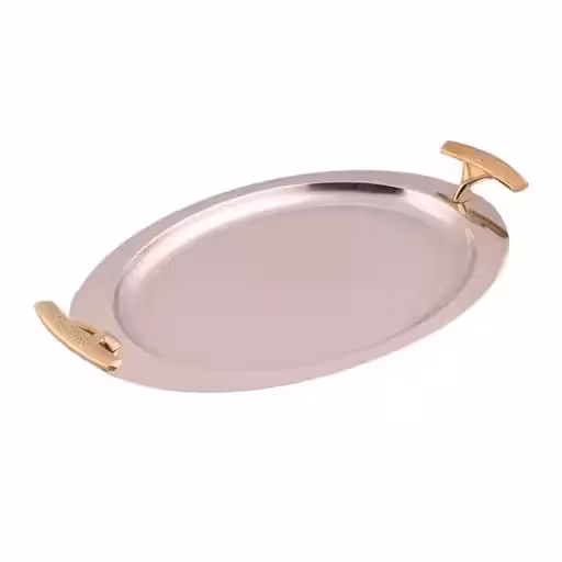 سینی بیضی دسته طلایی نگینی ریور کد G1526