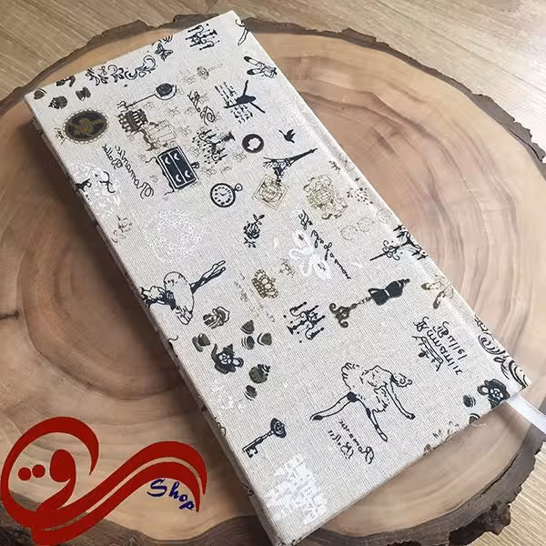 دفتر طرح پالتویی پاریس زمینه کرم Fabric Handmade Notebook