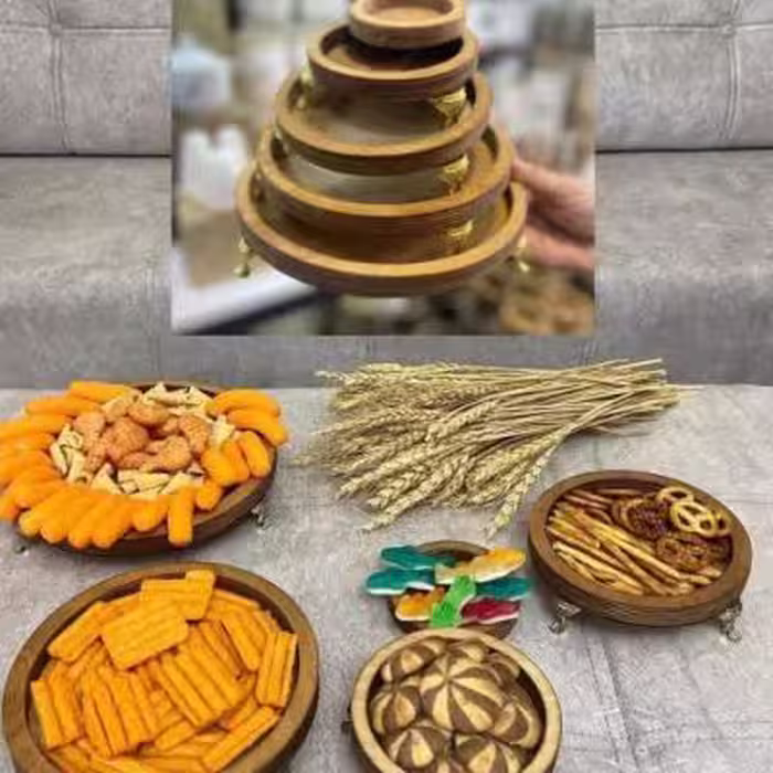 کاسه پنج عددی چوبی پایه دار