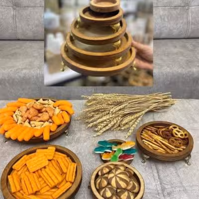 کاسه پنج عددی چوبی پایه دار