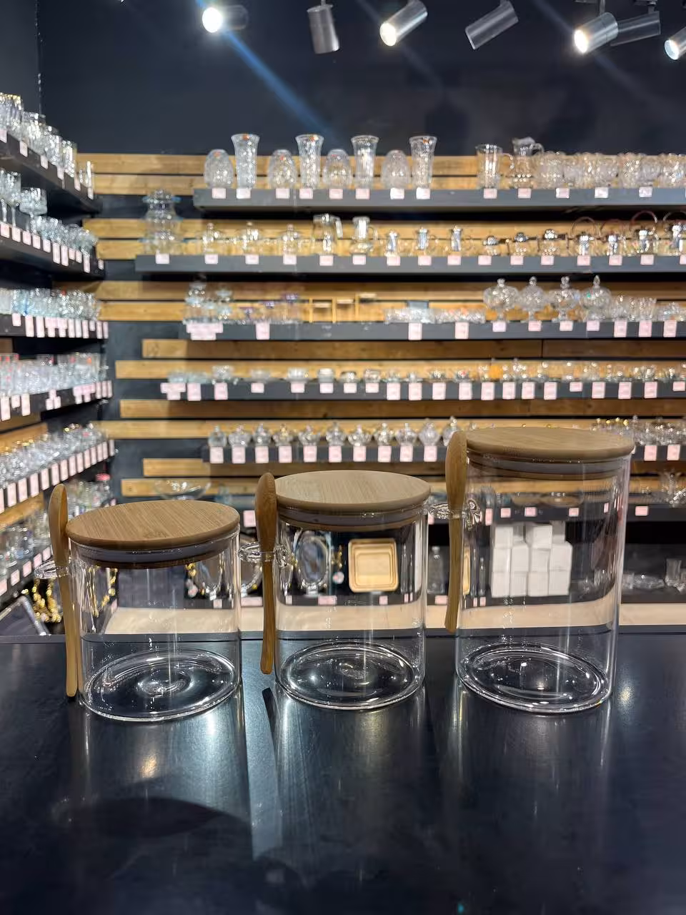 بانکه سه تایی گرد درب بامبو قاشق دار