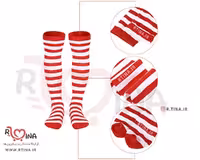 جوراب ساق بلند راه راه سفید قرمز
