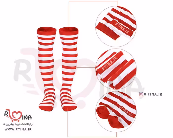 جوراب ساق بلند راه راه سفید قرمز