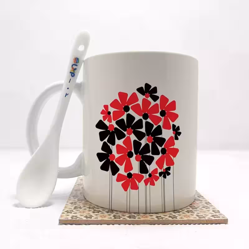 خرید ماگ-لیوان  گرافیکی گل بدون .،زیر لیوانی  . کد 102