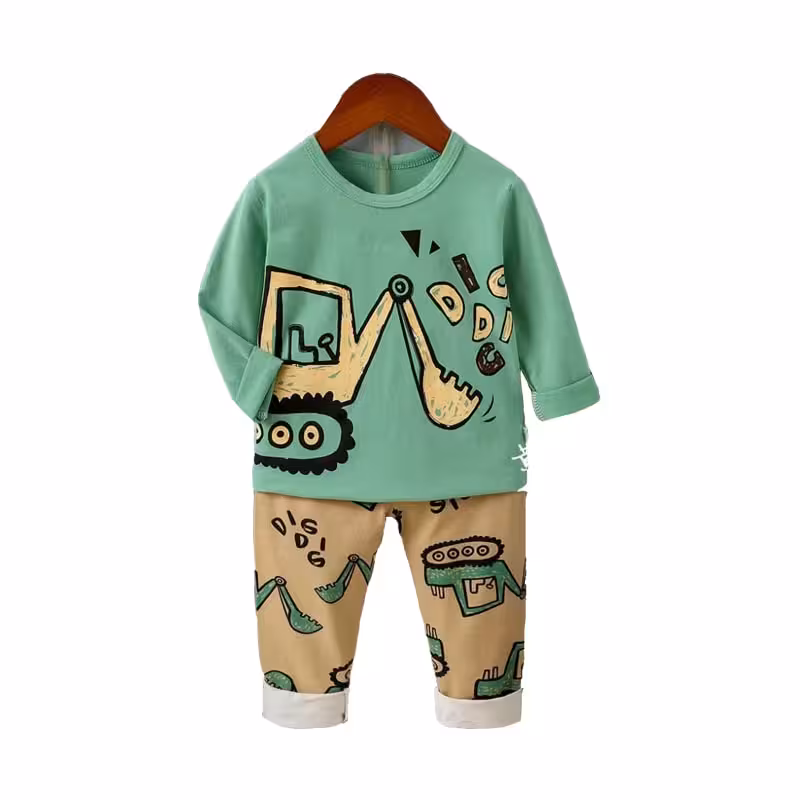 بلوز شلوار راحتی طرح بیل مکانیکی سبز