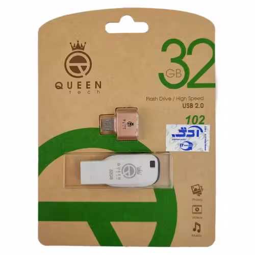 فلش QUEEN TECH مدل 102 32 گیگابایت به همراه تبدیل OTG MICRO