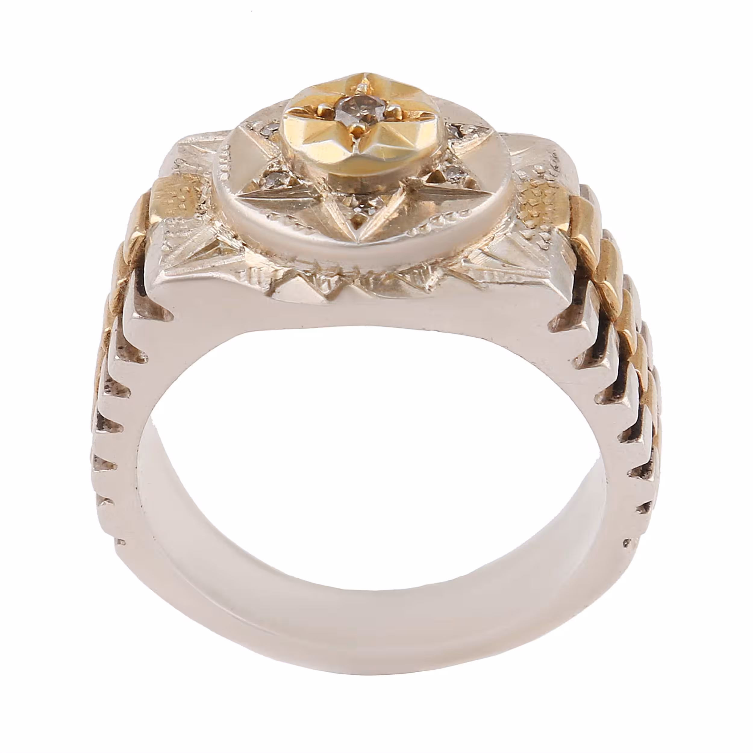 انگشتر نقره مردانه بازرگانی میلادی مدل الماس طبیعی برلیان رکاب دست ساز  AM2826