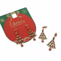 گوشواره زنانه، طرح درخت کریسمس، فول نگین، مولتی کالر، برند iam، کد 06093