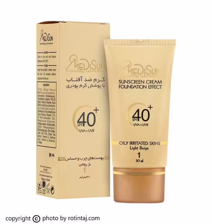 ضد آفتاب کرم پودری پوست چرب بژ روشن شماره 1 SPF40 مدیسان 30 میلی