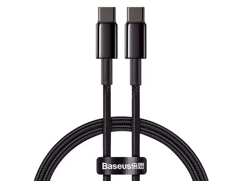 کابل دوسر تایپ سی سوپر فست شارژ 100 وات 1 متری بیسوس Baseus Tungsten Gold CATWJ-01 PD 5A Type-C To Type-C 1m