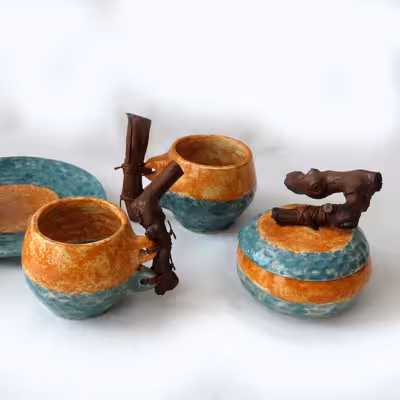 سرویس چای خوری سرامیکی 5 پارچه طرح آب و خاک مدل دستساز کد 1100