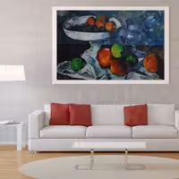تابلو نقاشی رنگ روغن مدل ظرف میوه جام و سیب ها