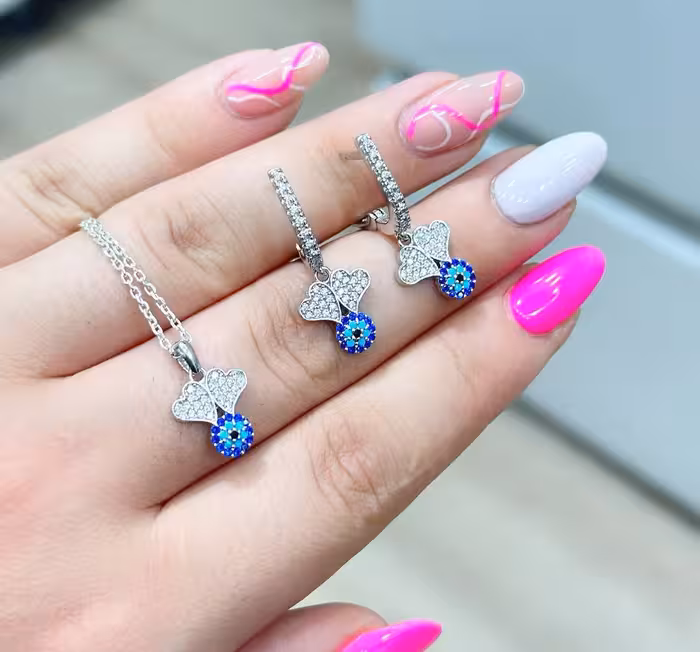 نیمست چشم نظر نقره جواهری کد 00370