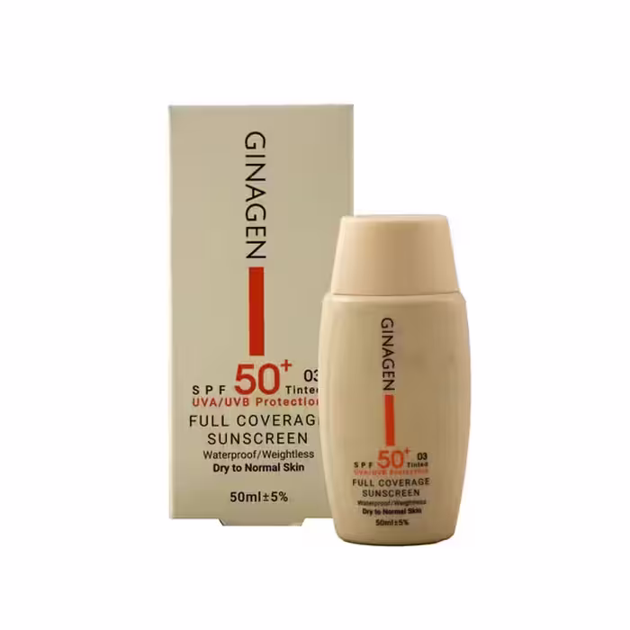 کرم ضدآفتاب SPF50 پوست خشک و نرمال کد 01 ژیناژن 50 میلی‌لیتر Ginagen