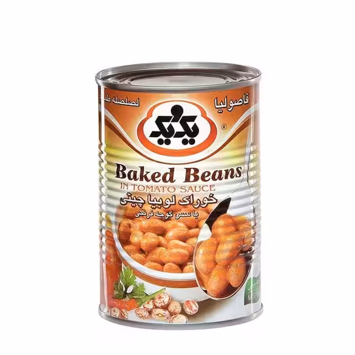 کنسرو لوبیا چیتی با سس گوجه فرنگی یک و یک 385 گرمی