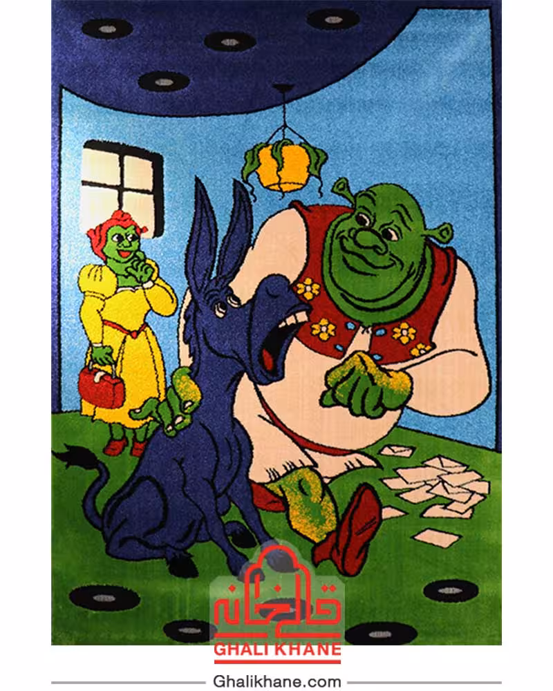 گلیم فرش ماشینی عروسکی طرح شرک 4 متری