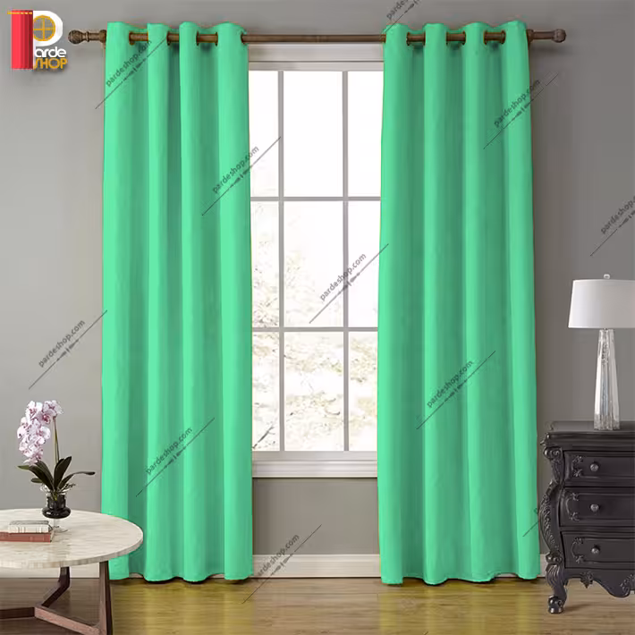 پرده پانچی هازان (کتان) رنگ سبزآبی