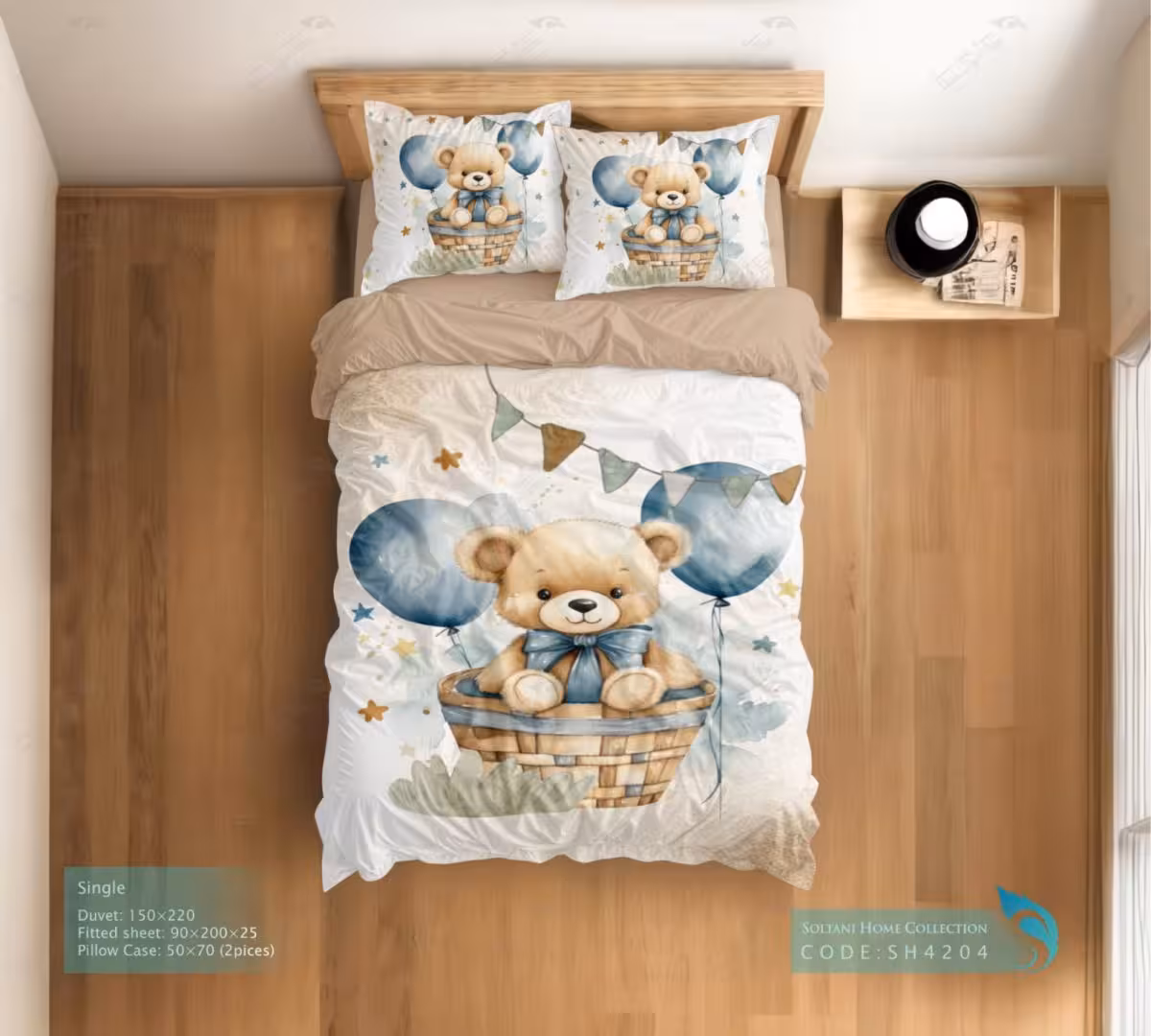 روتختی و ست کامل طرح خرسی تو آسمان سایز یکنفره کد SH4204