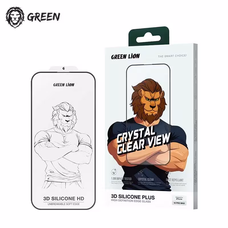 گلس لبه سیلیکونی iPhone 16 گرین لاین Green Lion 3D Silicone Plus Glass