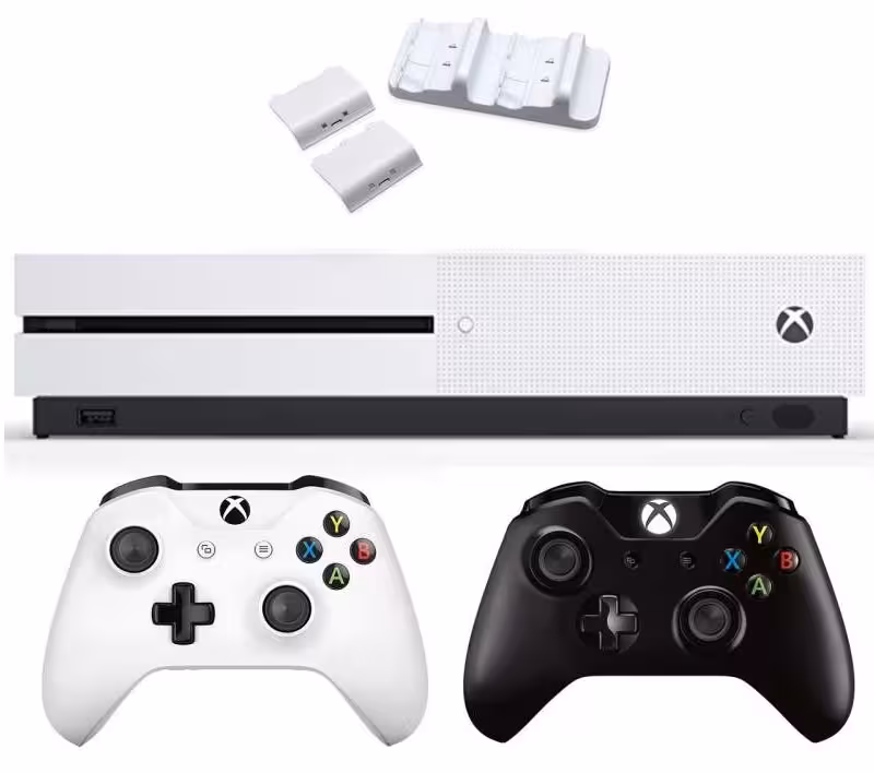 کنسول بازی مایکروسافت مدل Xbox One S با ظرفیت 1 ترابایت به همراه دسته اضافه مشکی و داک شارژ