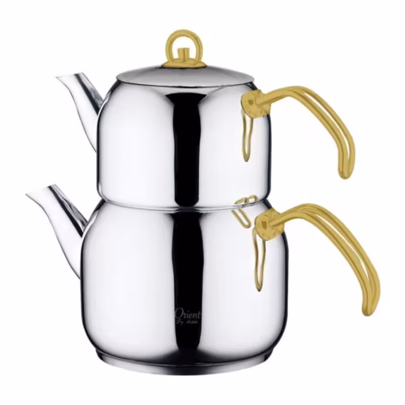 ست کتری و قوری آریلدیزAryildiz مدل 10002 Orient با دستگیره استیل طلایی