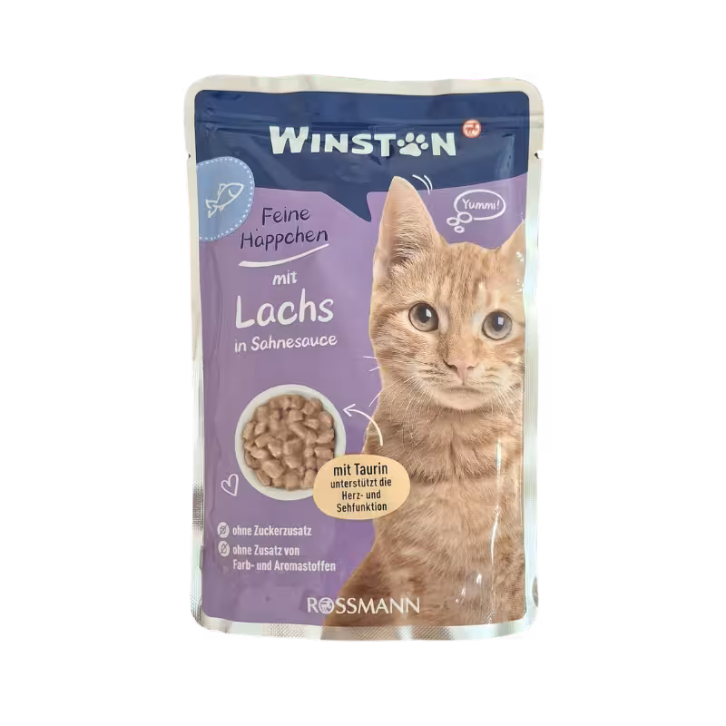 پوچ گربه بالغ با طعم ماهی سالمون در سس خامه برند winston وینستون 100 گرمی