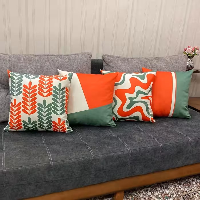 کاور کوسن مخمل مبلی سبز نارنجی(پسکرایه هزینه ارسال با مشتری)