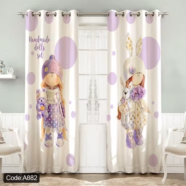 پرده پانچی چاپی آماده کتان طرح عروسکی کد 882 ارتفاع 260 سانتی متر