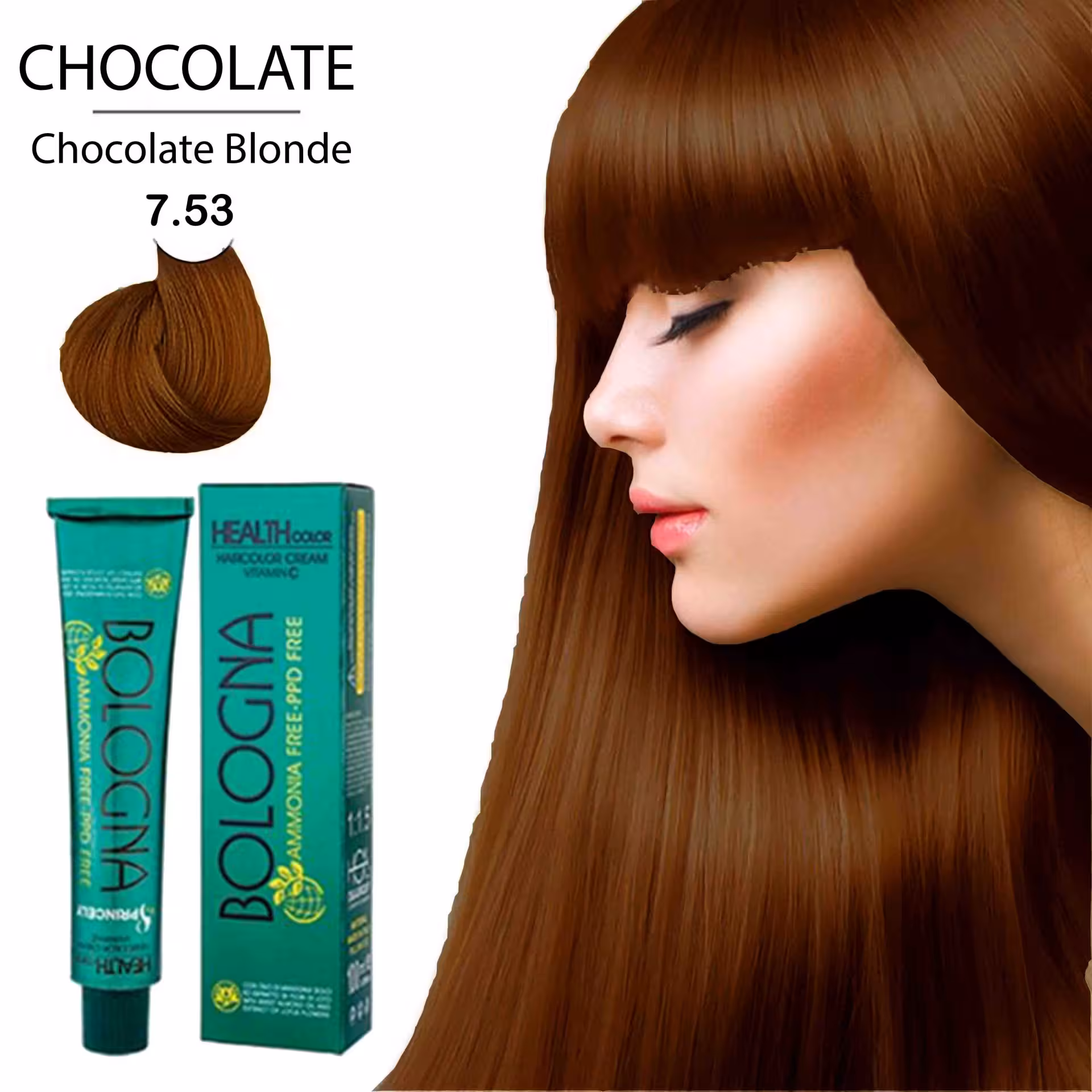رنگ مو بدون آمونیاک و بدون پی پی دی بلونیا 100میل Chocolate Blonde 7.53