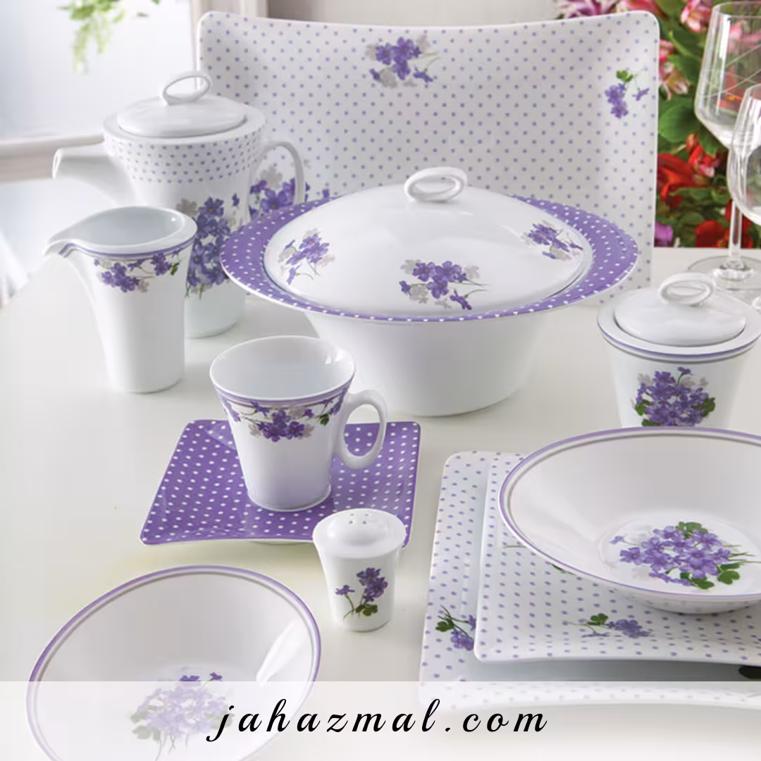 سرویس چینی زرین طرح یاس بنفش 97 پارچه