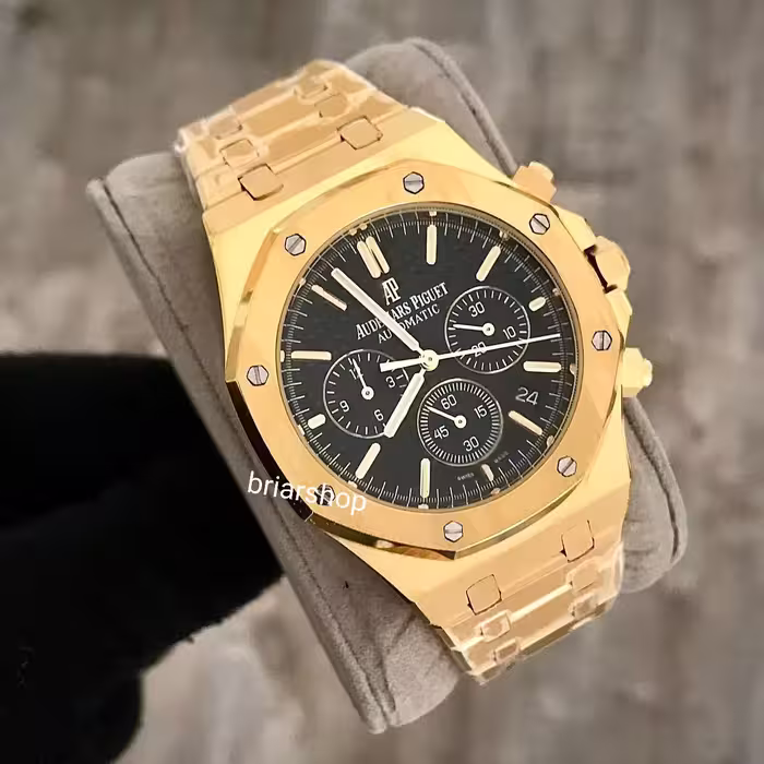 ساعت مچی مردانه سه موتوره اودمار پیگه طلایی صفحه مشکی  ساعت ap ساعت audemars piguet ساعت ای پی ساعت هوشمند