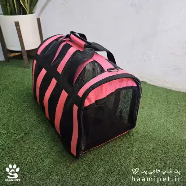 کیف حمل توری راه راه صورتی سگ و گربه