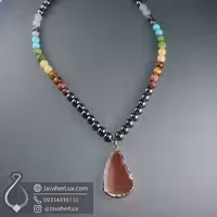 گردنبند هفت سنگ چاکرا   حدید با مدال آویز عقیق طبیعی جواهرلوکس _ کد 401076