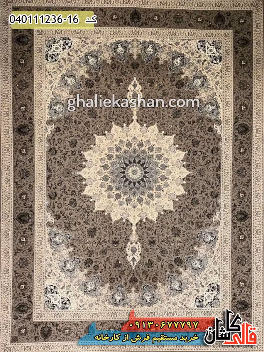 فرش 1200 شانه طرح اصفهان زمینه سیلور کاشان – گل برجسته
