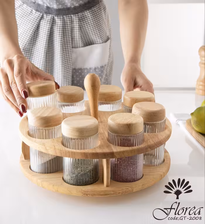 ادویه تخت 8 تایی شیشه راه راه گردون کد GT-2008 فلورا