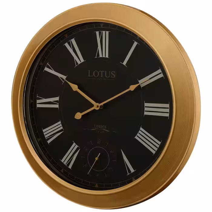 ساعت ديواری فلزی دو موتوره لوتوس کد محصول: M-70712-GOLD-SAVONA
