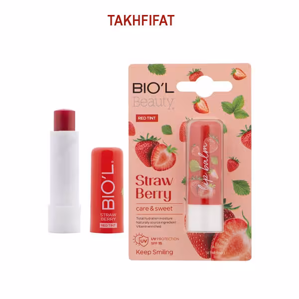 بالم لب care & sweet توت فرنگی بیول ( Biol strawberry lip balm ) وزن 4.8 گرم