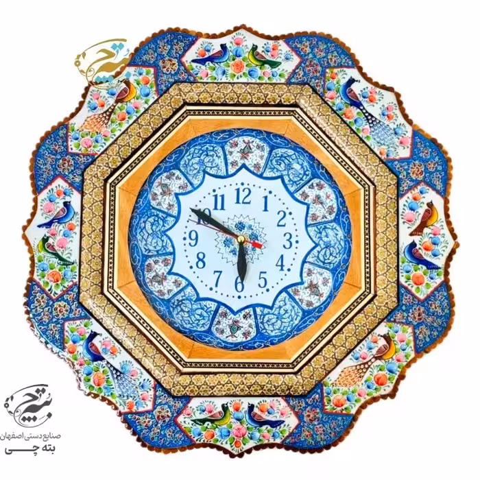 ساعت خاتم کاری گل و مرغ آبی با صفحه میناکاری