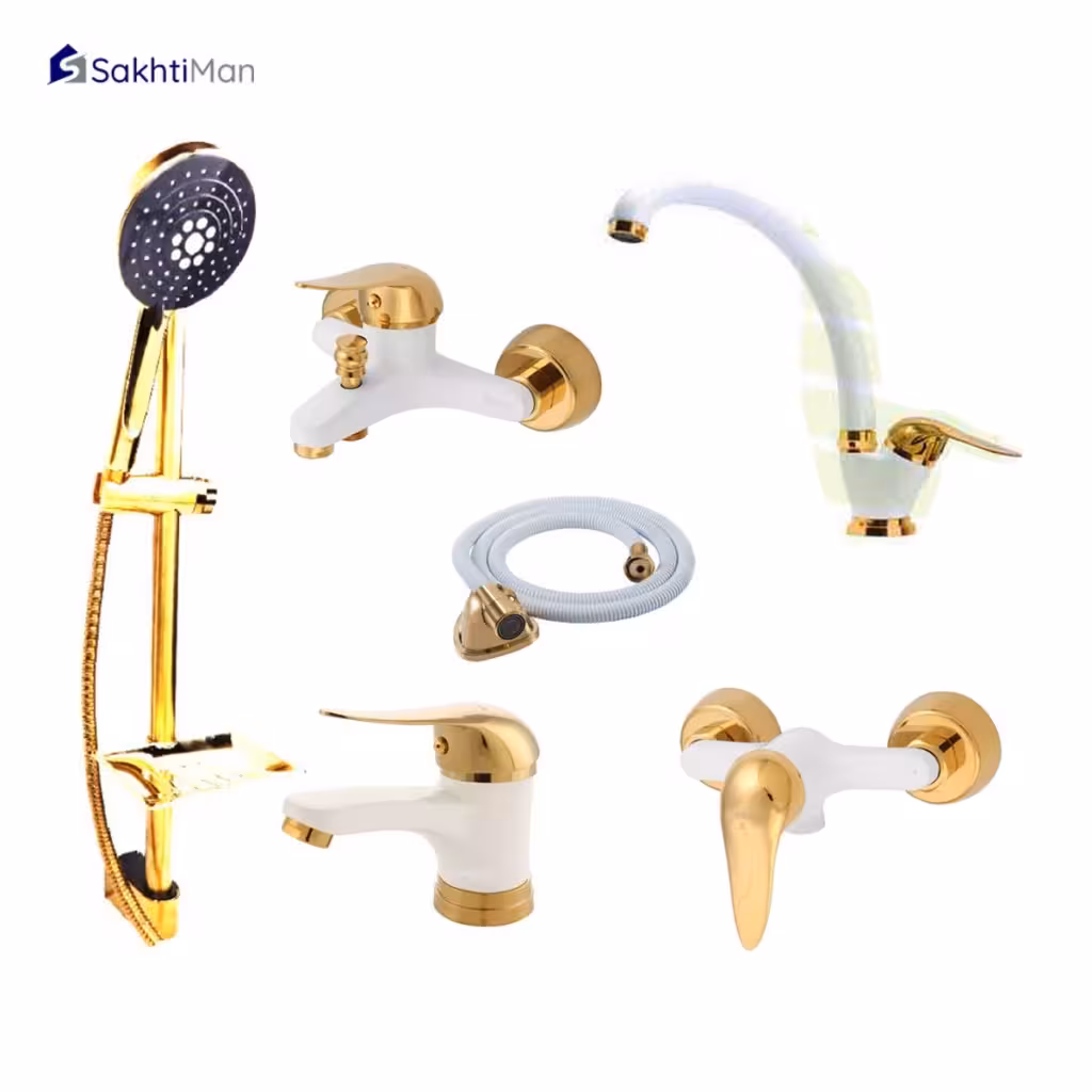 ست 6 عددی شیرآلات سفید طلایی دسته اردکی