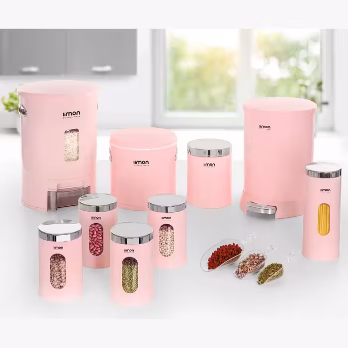 سرویس آشپزخانه گرد لیمون9پارچه درب شفاف صورتی