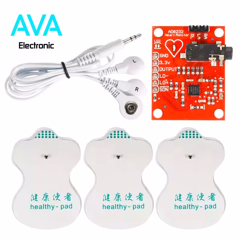 ماژول سنسور الکتروکاردیوگرافی ECG – ضربان قلب AD8232 به همراه پراب
