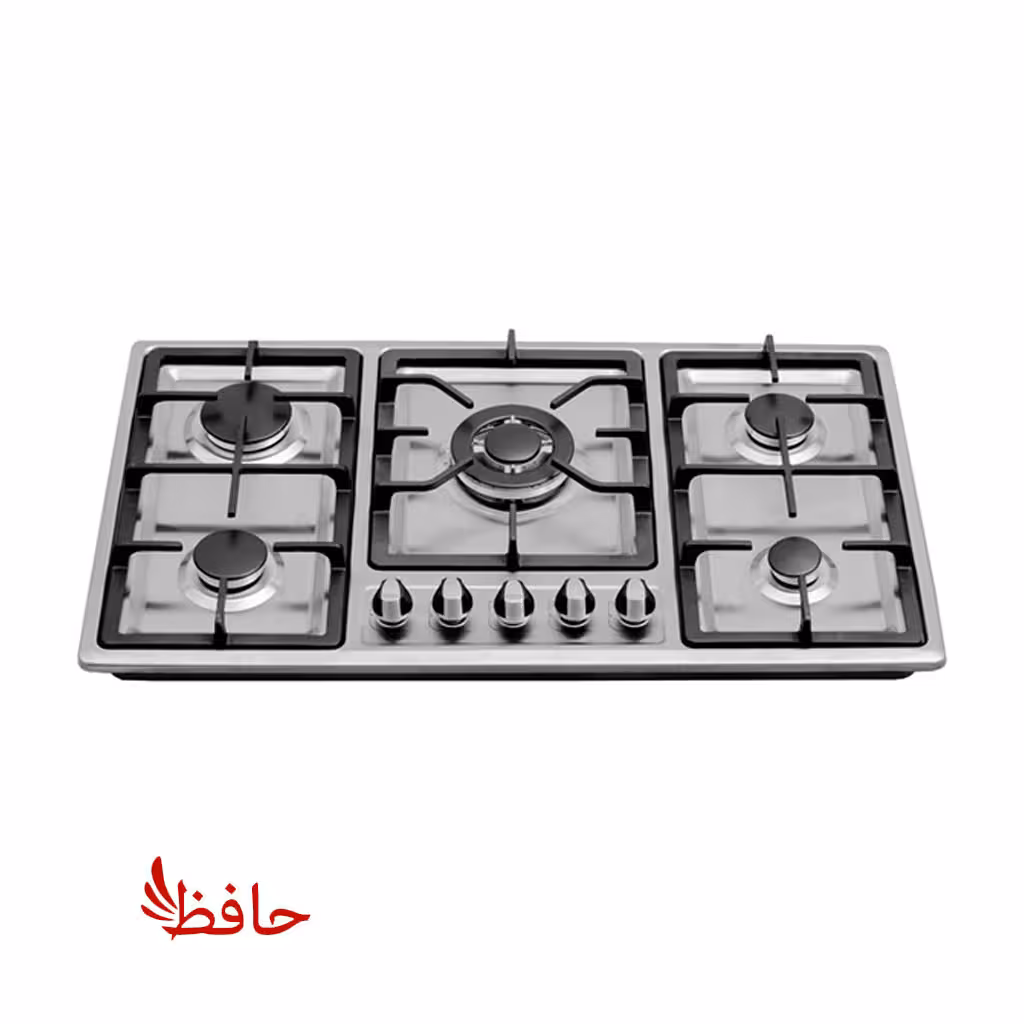 اجاق گاز صفحه ای استیل پنج شعله آژینه مدل اپال