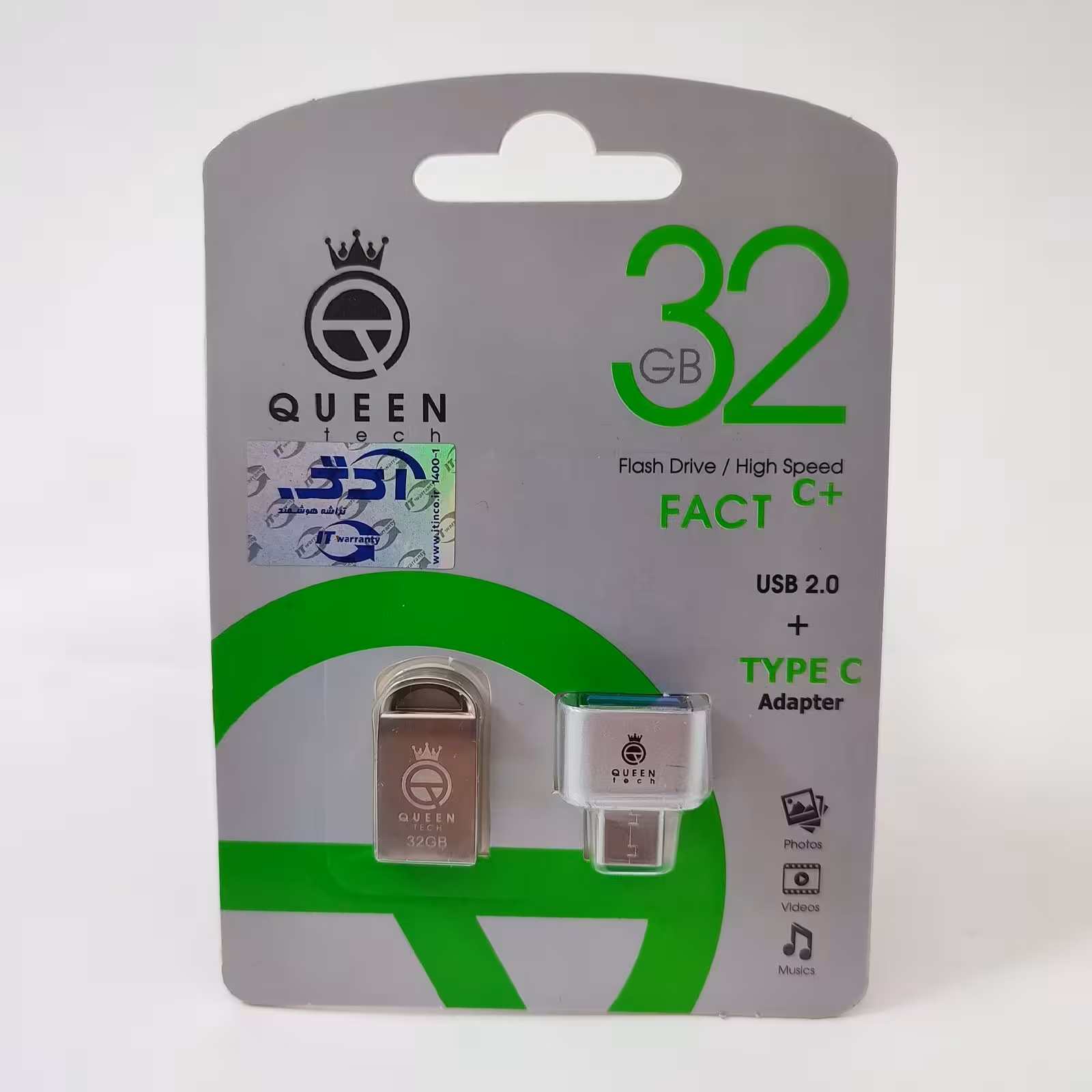 فلش مموری کوئین تک مدل FACT CPLUS-U3 ظرفیت 32 گیگابایت به همراه مبدل Type-C کد1370