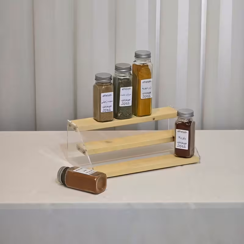 استند جا ادویه مکارتی 20عددی عمده ترکیب پلاکسی و چوب سه طبقه مدل 010 ارتین شاتوت (پس کرایه)