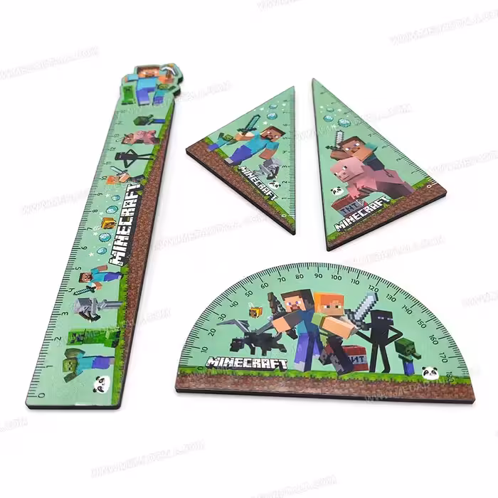 ست 4 تکه چوبی تحریر طرح ماینکرافت (خط کش – گونیا – نقاله)