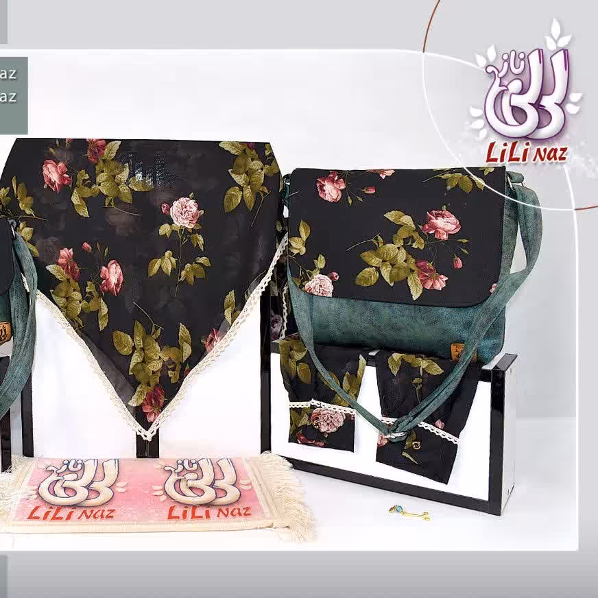 حریر رز شاخه ای زمینه کیف سبز